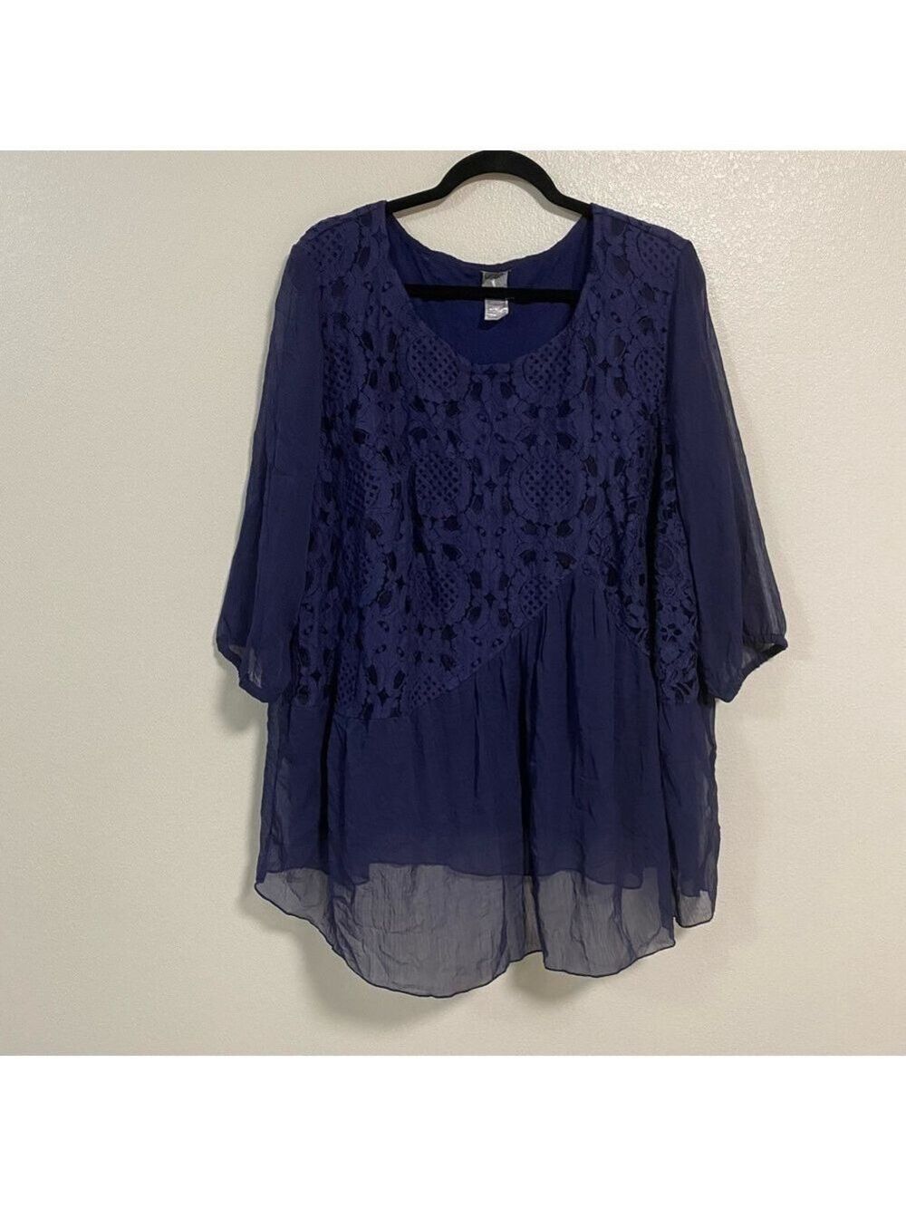 Fair Lady sheer and lace Blouse Navy Plus Size 20